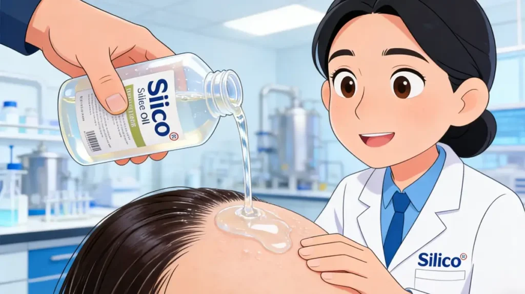 Ionic silicone oil is used in shampoos and conditioners, etc