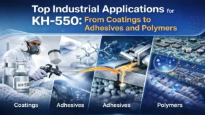 Top Industrial Applications for KH-550 showing coatings, adhesives, polymers, and laboratory setup