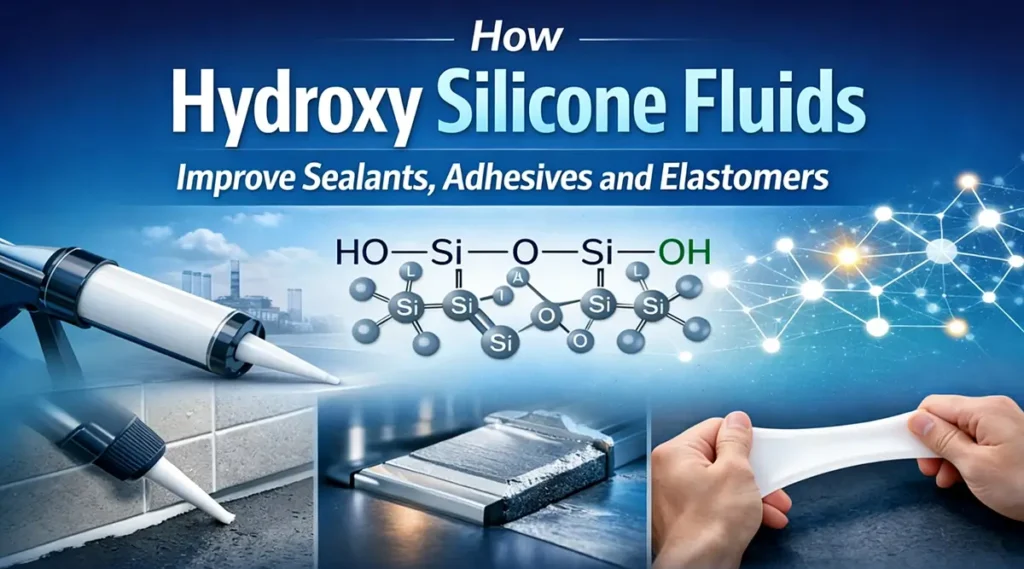 Hydroxy silicone fluids improving sealants adhesives and elastomers with OH PDMS structure and industrial applications