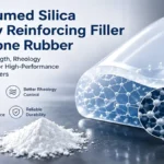 Fumed silica reinforcing silicone rubber showing nano particle network structure in industrial silicone elastomer