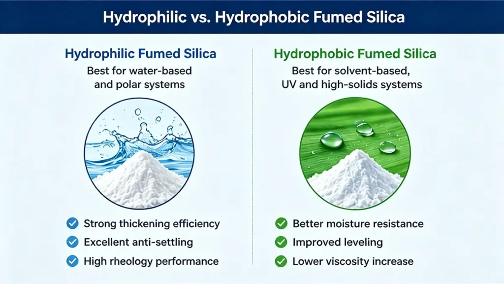 Comparison of hydrophilic and hydrophobic fumed silica used in water-based and solvent-based coatings