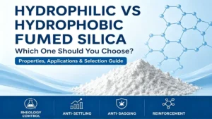 Hydrophilic vs Hydrophobic Fumed Silica comparison guide showing properties, applications, and selection overview for industrial formulations