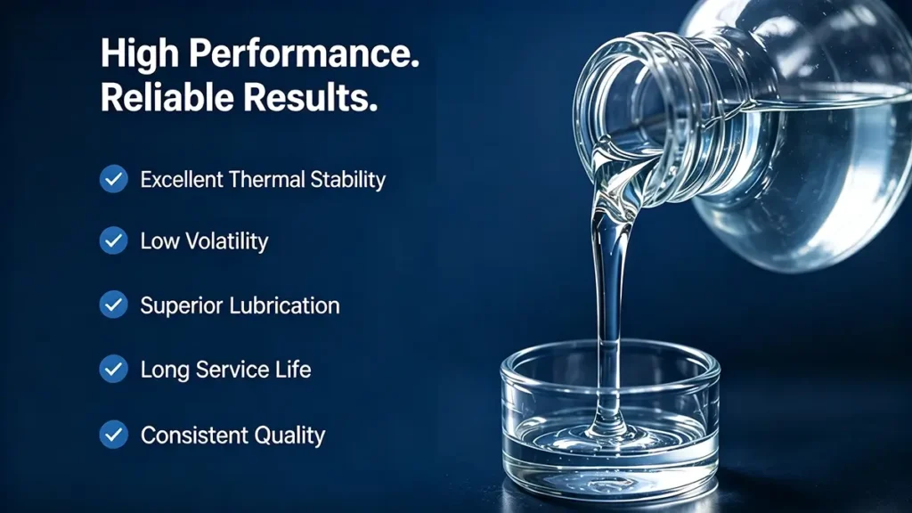 High-performance industrial silicone fluid providing excellent thermal stability, low volatility, superior lubrication, long service life, and reliable industrial performance.