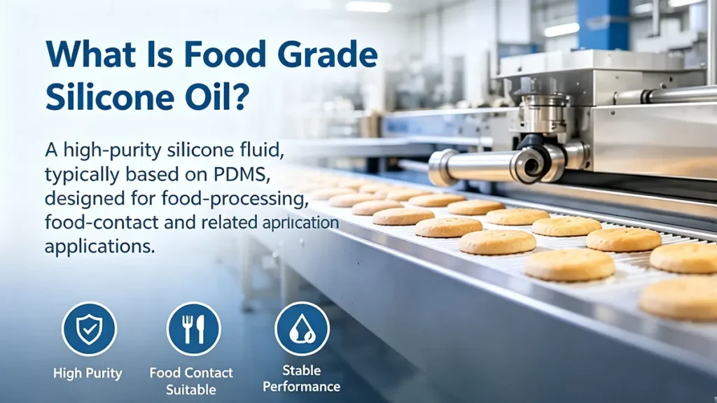 Food grade silicone oil for food processing, lubrication, mold release and processing applications