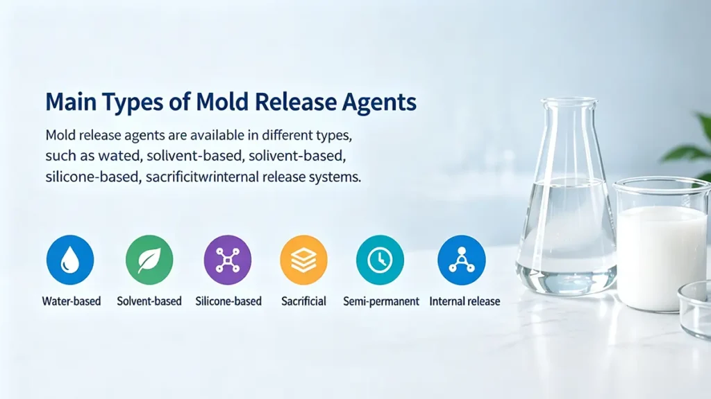 Main types of mold release agents including water-based, solvent-based and silicone-based systems