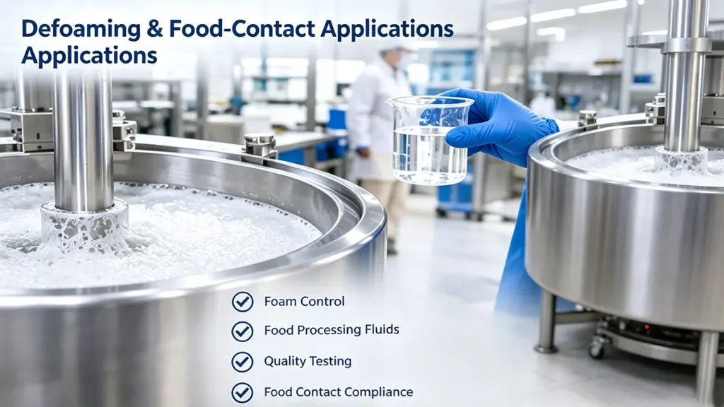 PDMS silicone oil for defoaming and selected food-contact applications in food processing with quality testing