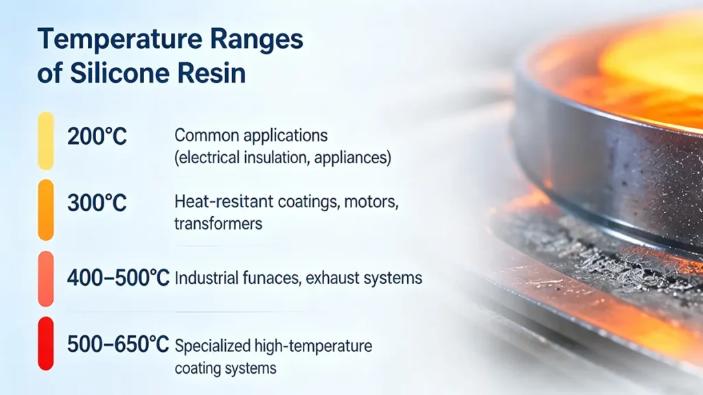 Silicone resin temperature ranges from 200°C to 650°C for high-temperature applications