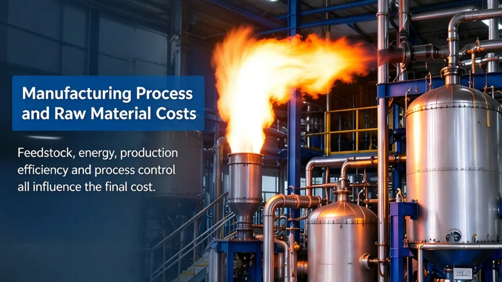 Fumed silica manufacturing process showing high-temperature production equipment and industrial processing conditions that influence production costs.