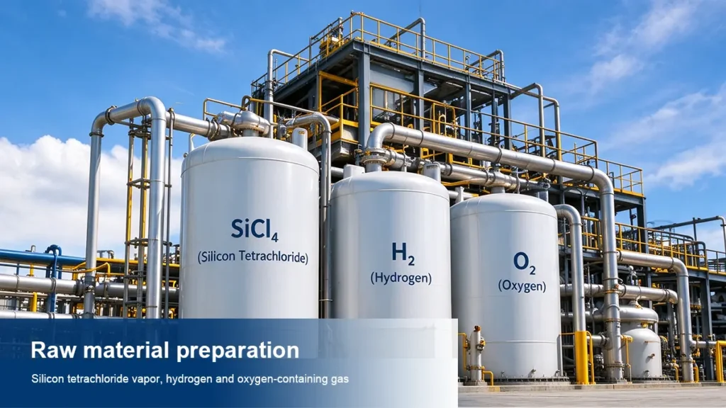 Raw materials used in fumed silica production, including silicon tetrachloride, hydrogen and oxygen