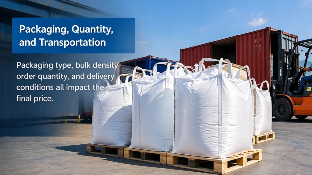 Fumed silica industrial packaging and shipment preparation illustrating how bulk density, packaging configuration, and transportation affect delivered costs.