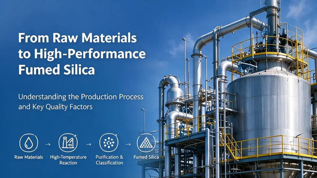 Industrial production equipment used in fumed silica manufacturing, including high-temperature processing and powder collection systems.