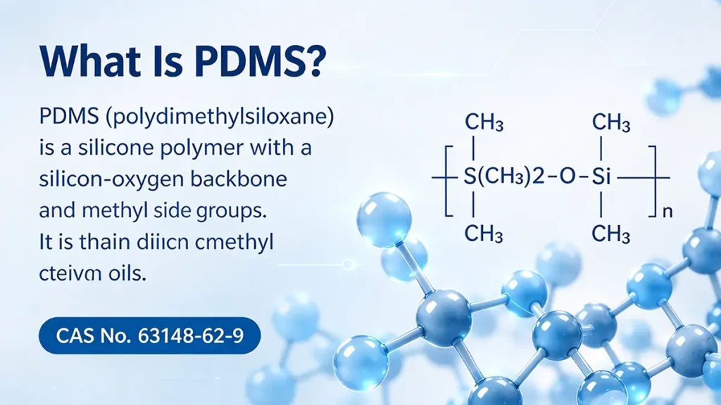 PDMS polydimethylsiloxane molecular structure and silicone oil chemistry with a silicon-oxygen backbone