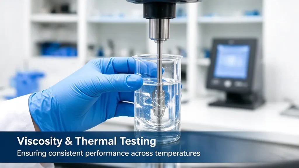 Laboratory testing of silicone fluid viscosity for evaluating temperature-dependent performance