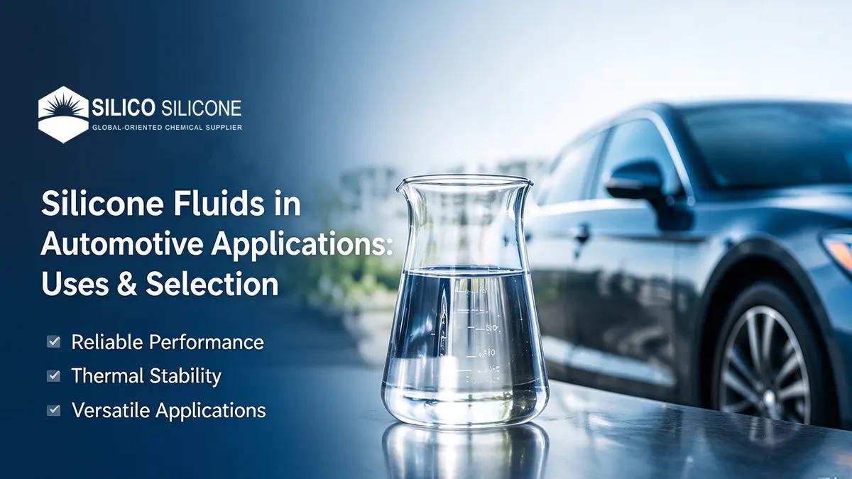 Silicone fluids in automotive applications, featuring a vehicle and silicone fluid sample