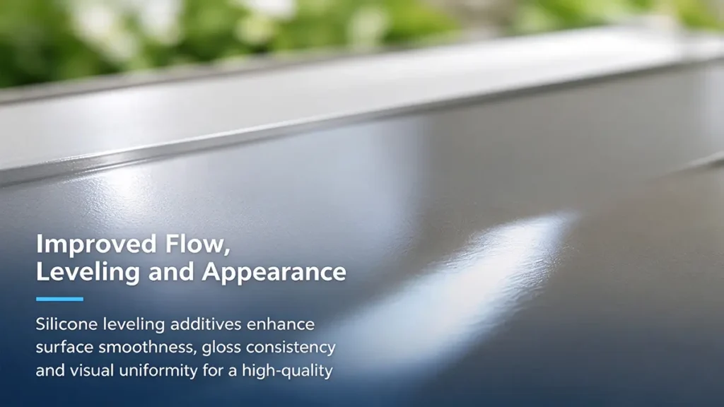 Silicone leveling additives improve coating smoothness, gloss consistency and surface appearance.