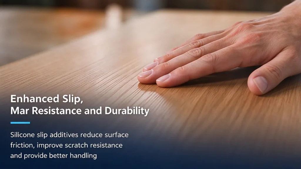Silicone slip additives reduce surface friction and help improve mar resistance and handling performance in coatings.